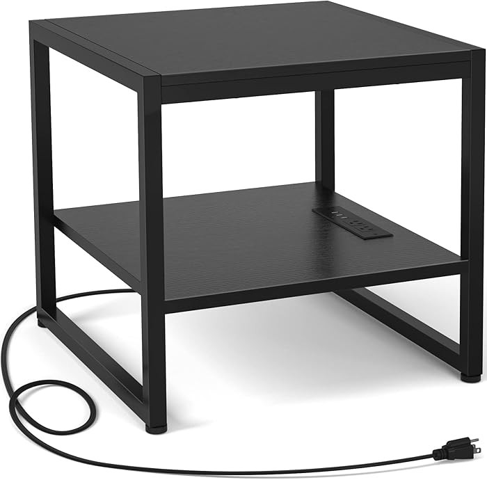 Homieasy End Table with Charging Station, 20" Mini Fridge Stand with Power Outlets, Heavy Duty Si... | Amazon (US)