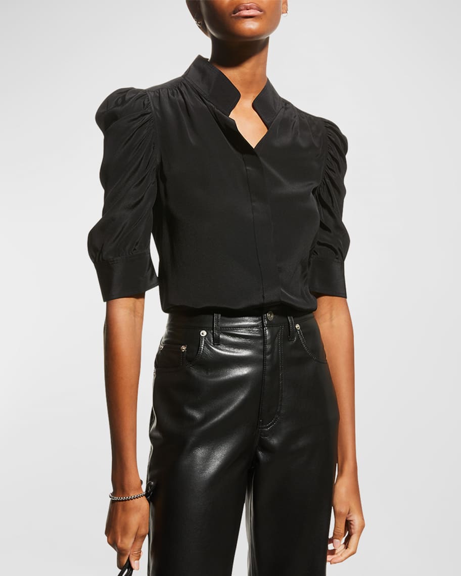 Gillian Silk Collared Puff-Sleeve Top | Neiman Marcus