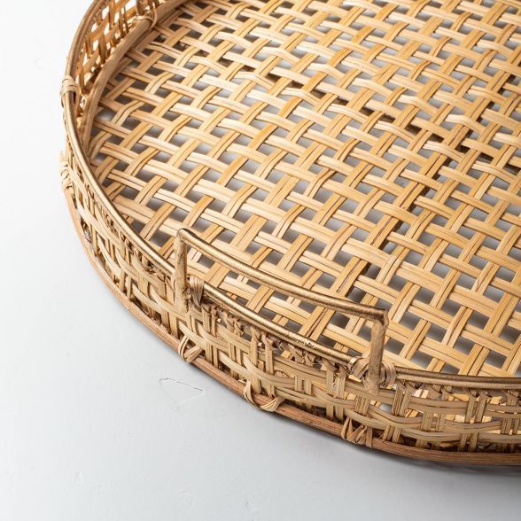 Natural Rattan Decor Tray with Handles Brass Finish - Hearth &#38; Hand&#8482; with Magnolia | Target