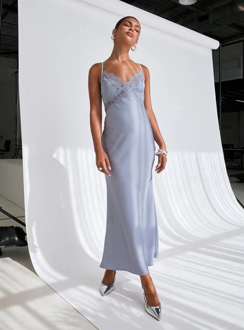Treasure Bias Cut Maxi Dress Blue | Princess Polly US