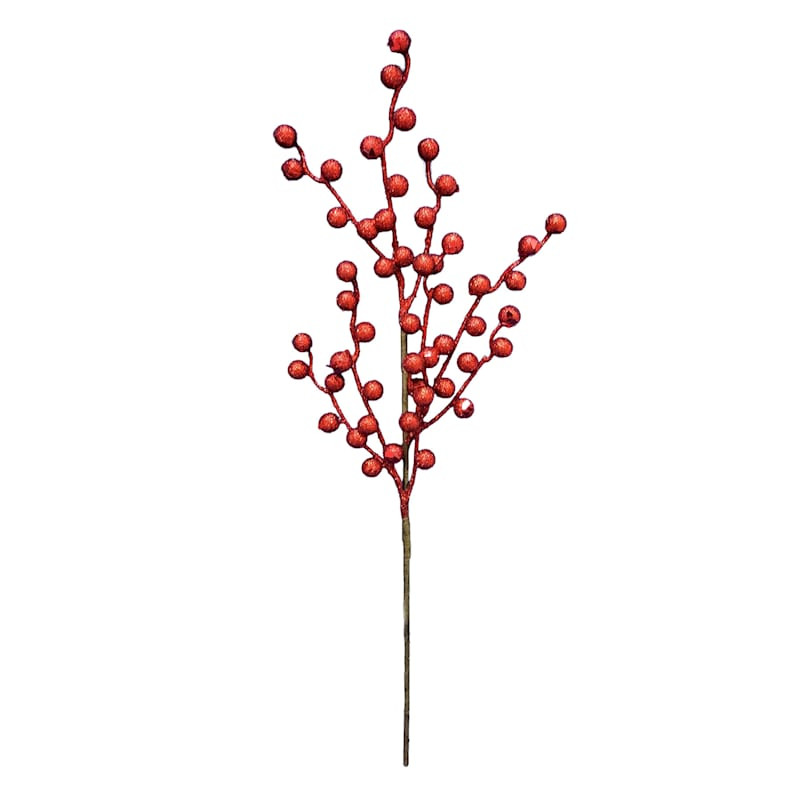 Red Glittered Berry Stem, 21" | At Home