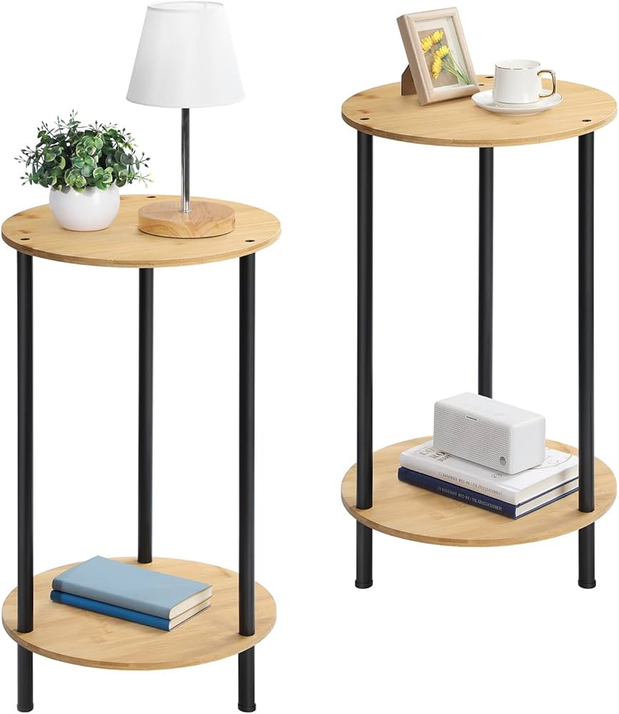 Small Round Table Set of 2, End Tables Living Room, Side Tables for Small Spaces, 2 Tiers Rustic ... | Amazon (US)