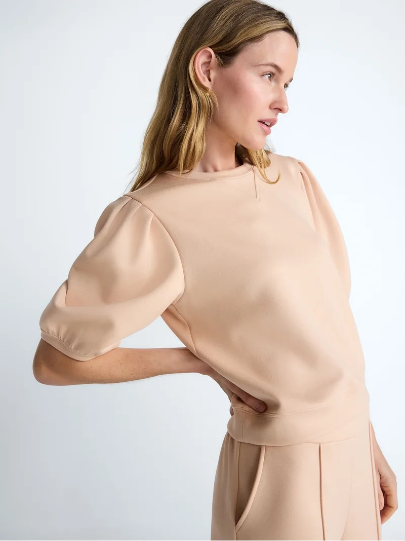 Scoop Women's and Women's Plus New Scubaknit Pleated Sleeve Top, Sizes XS-4X | Walmart (US)