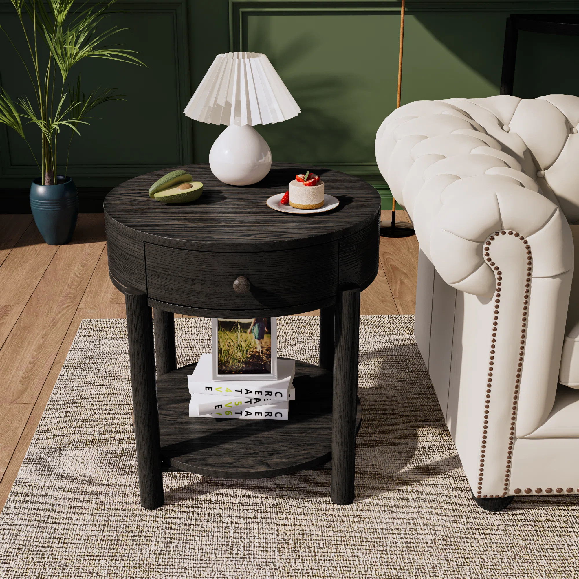 Surbit Round End Table with Storage Iron Black | Wayfair North America