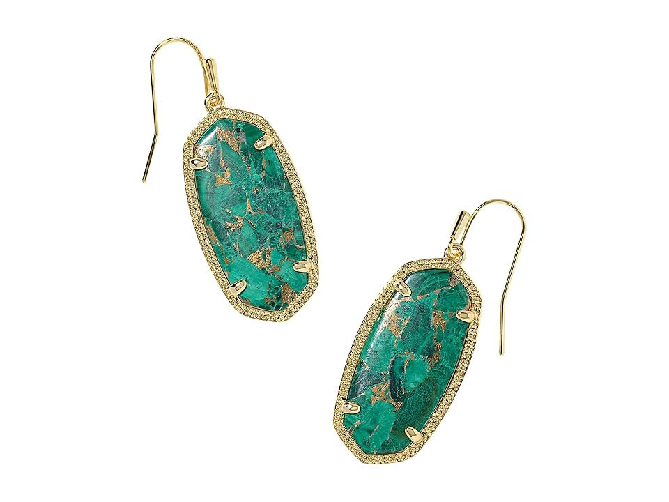 Kendra Scott Elle Drop Women's Earrings Earring Gold Bronze Veined Green Malachite, Brass | Zappos