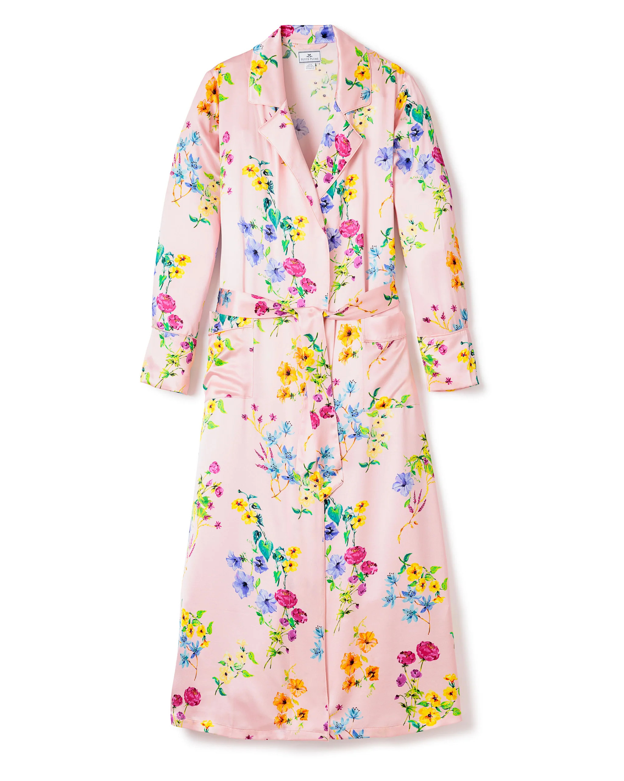 Women's Silk Robe in Blush Brilliant Botanical | Petite Plume