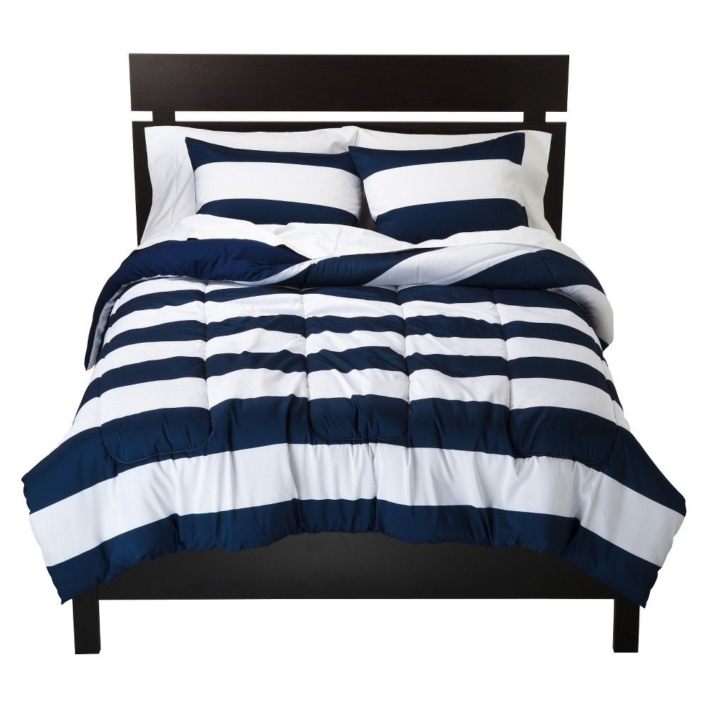 Blue & White Rugby Stripe Comforter (Full/Queen) - Room Essentials , Nighttime Blue | Target