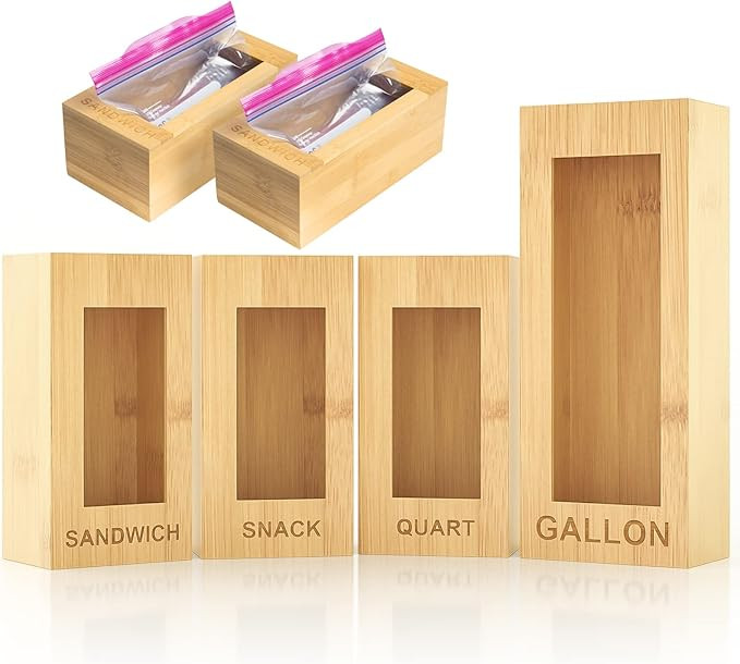 KOTHER Ziplock Bag Storage Organizer - Bamboo Plastic Bag Organizer for Kitchen Counter Drawer - ... | Amazon (US)