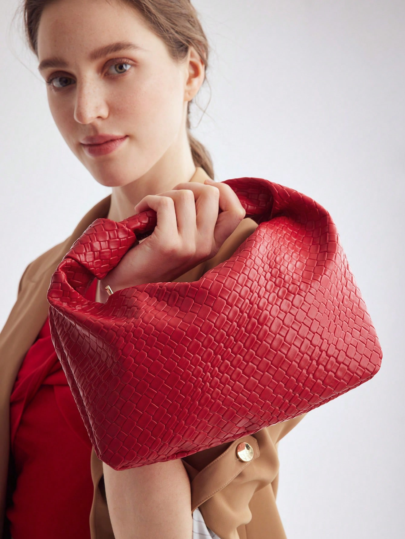 MOTF PREMIUM WOMEN'S COMMUTE STYLE SIMPLE & FASHIONABLE EMBOSSED ZIPPER TOP HANDLE BAG | SHEIN