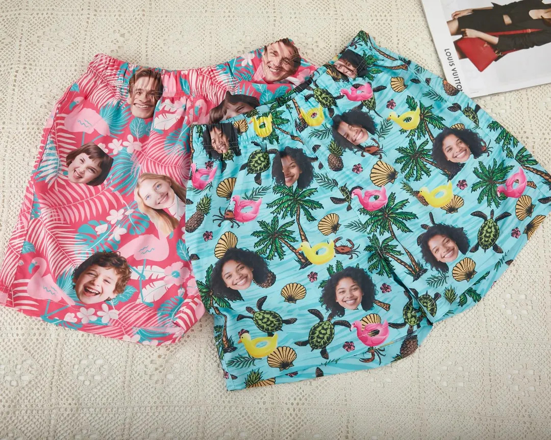 Custom Men Swimwear Hawaiian Shorts,photo Swim Trunk, Personalized Face Men Swimsuit,,flamingo Be... | Etsy (US)