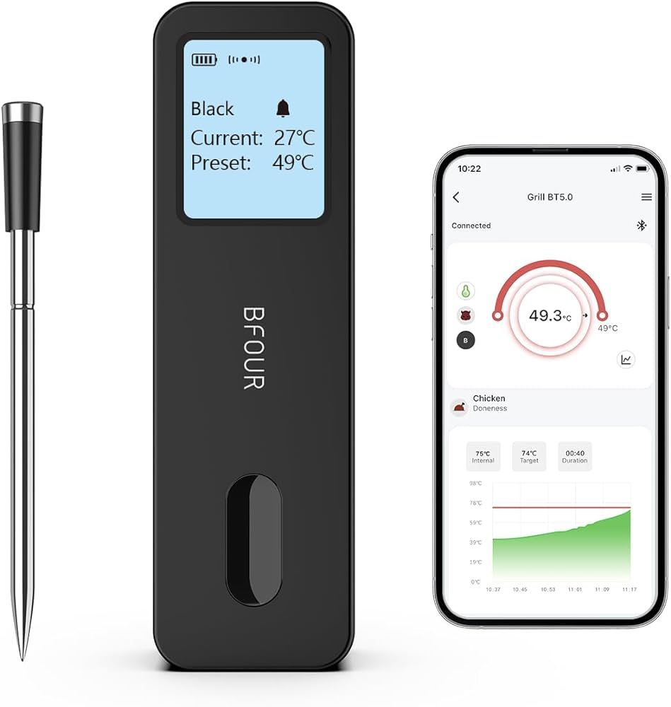 BFOUR True Wireless Meat Thermometer of 328FT, Bluetooth Meat Thermometer with LCD Screen Smart B... | Amazon (US)