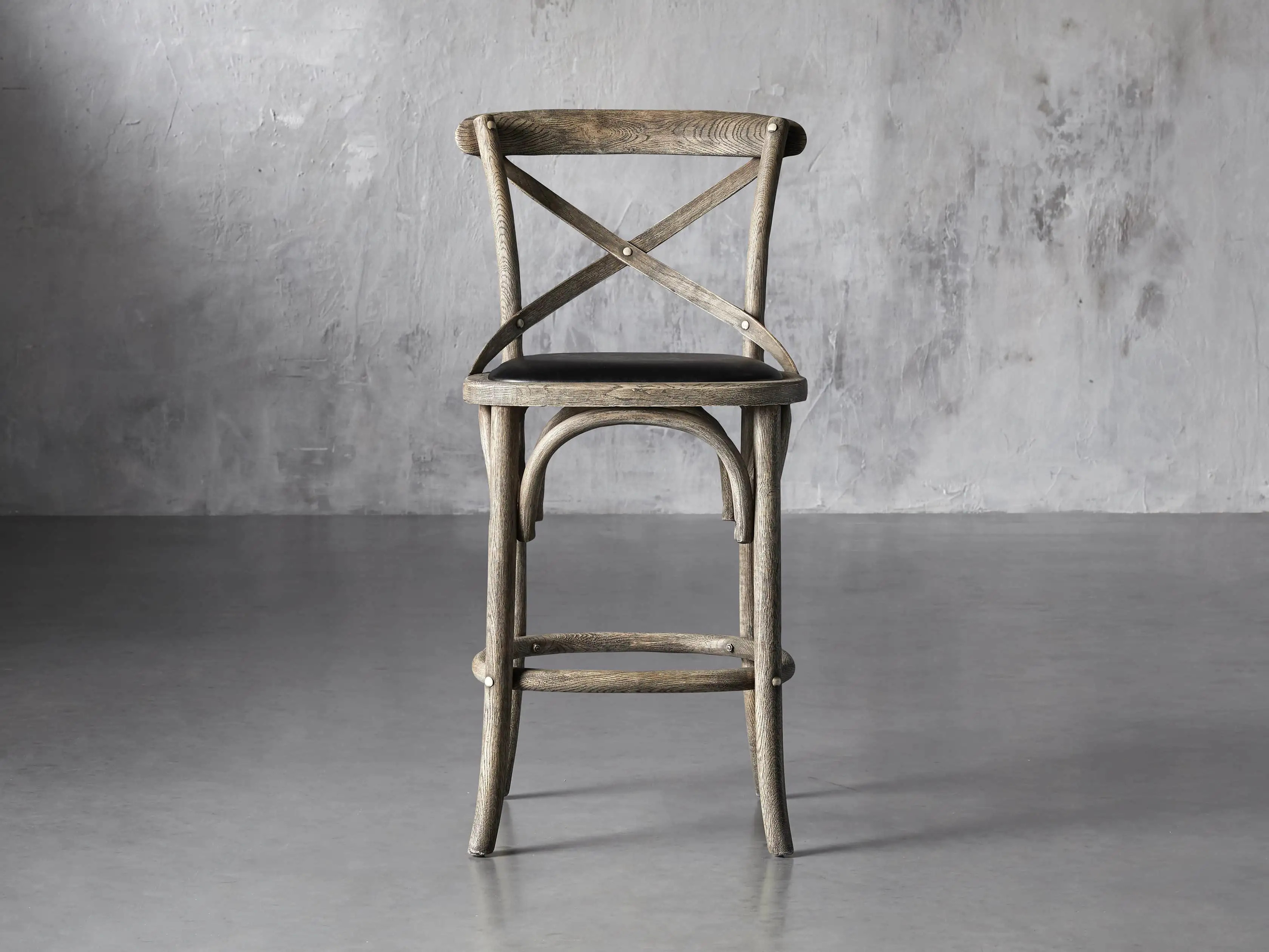 Cadence Counter Stool with Faux Black Leather Seat in Stone Vintage | Arhaus