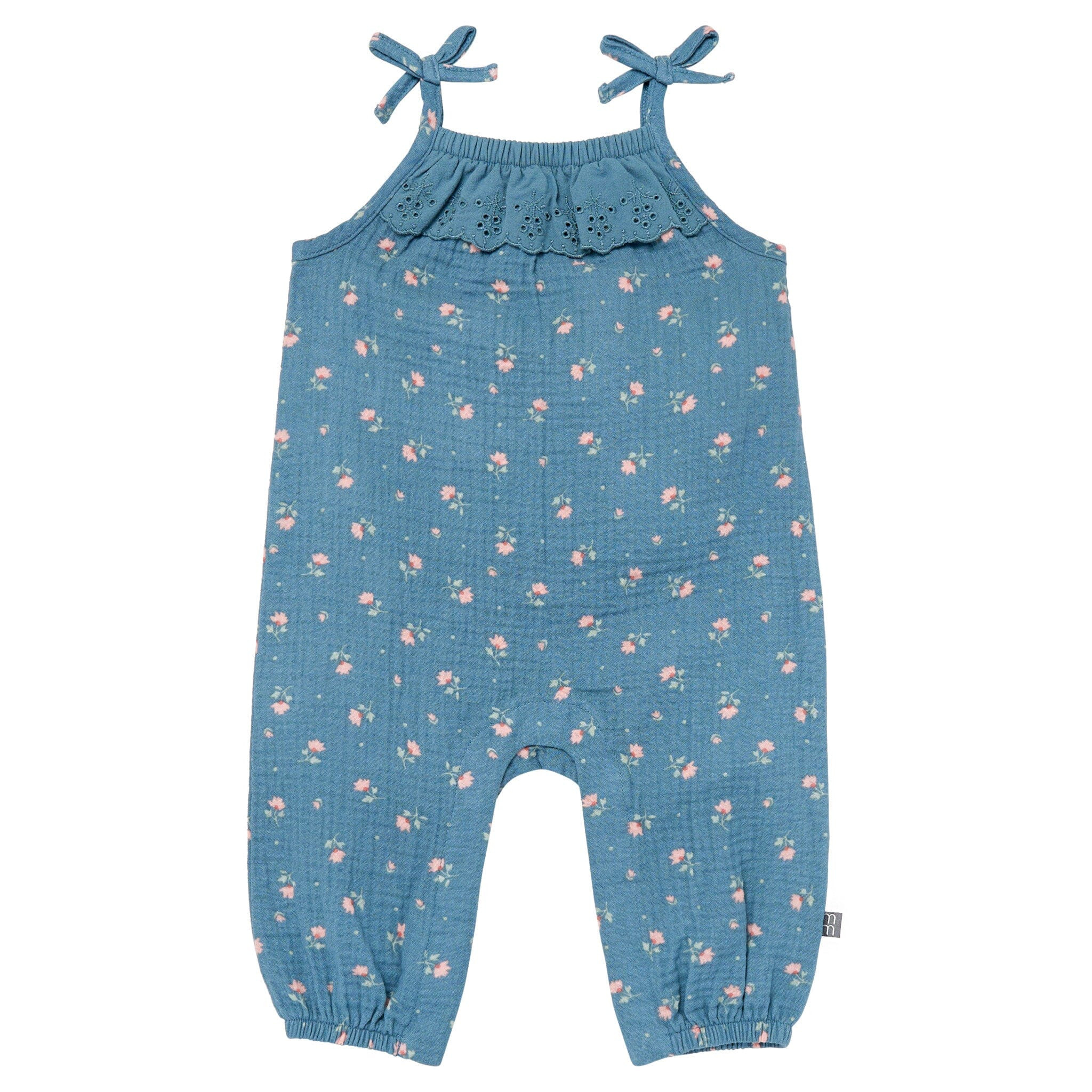 Baby Girls Teal Aster Flower Sleeveless Ruffle Romper | Gerber Childrenswear