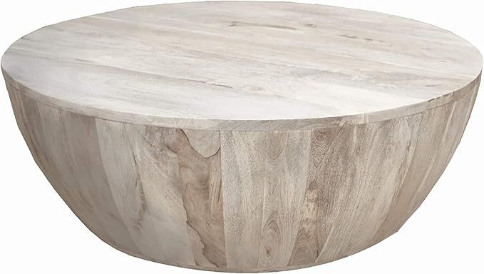 JGARTS Mango Wood Coffee Table Ivory Color in Round Shape Height 12" | Amazon (US)