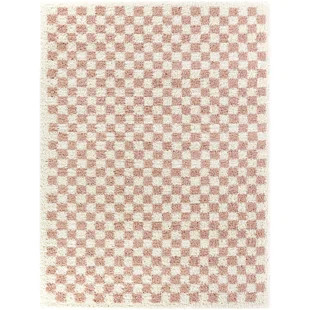 AllModern Walker Checkered Burnt Orange/Cream Shag Area Rug | Wayfair | Wayfair North America