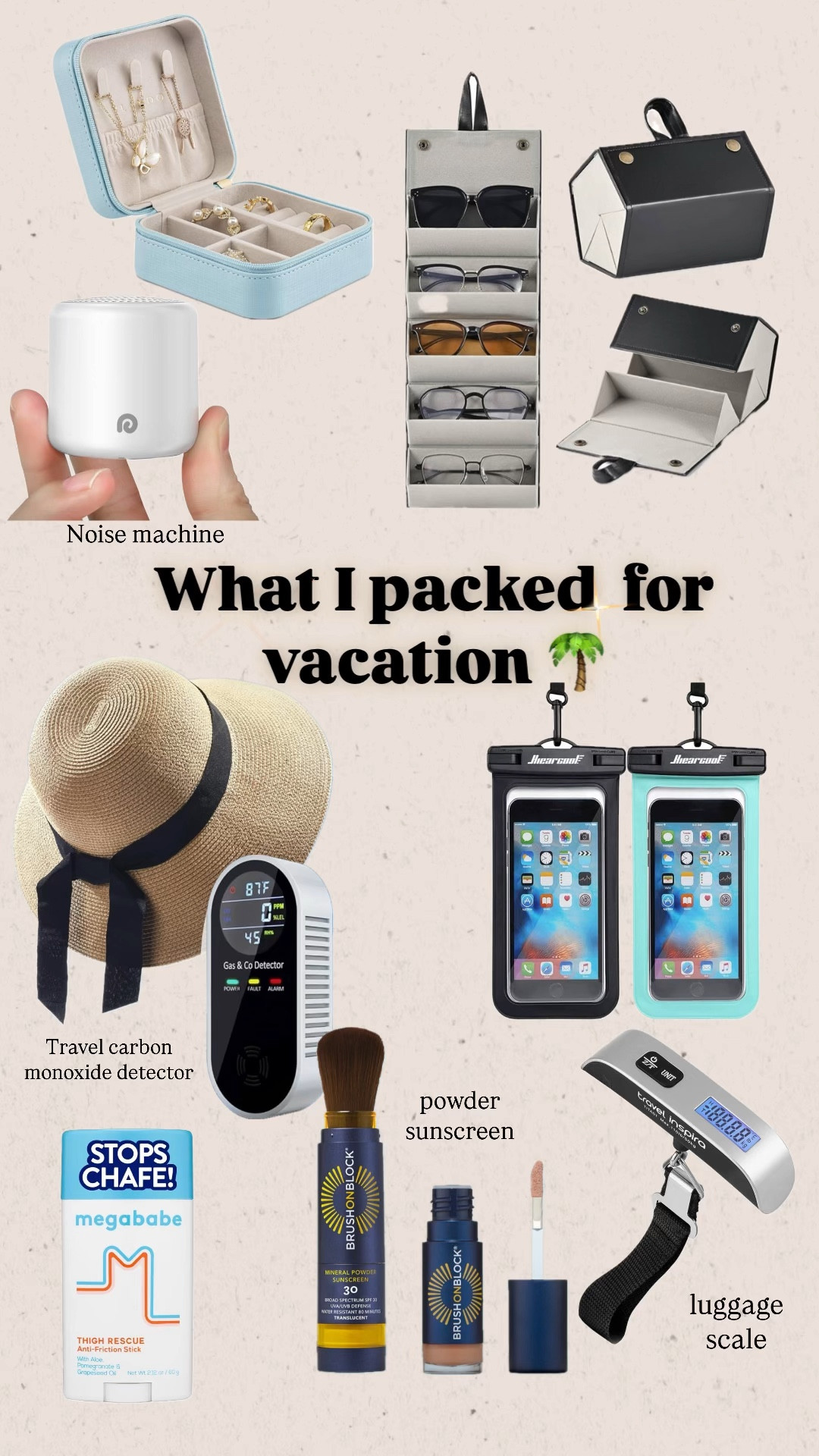 My must haves for vacation, travel noise machine, luggage scale, travel carbon monoxide detector, sunglass case, travel jewelry holder #LTKFindsUnder50
#LTKTravel #LTKFamily
#LTKOver40 #LTKSaleAlert
#LTKmomlife

#LTKgrwm #LTKTravel #LTKSaleAlert
