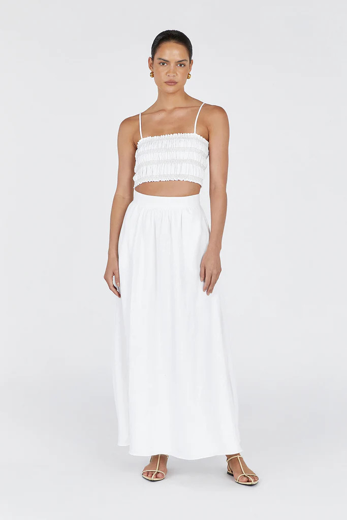 BIANCA WHITE SHIRRED LINEN TOP | DISSH