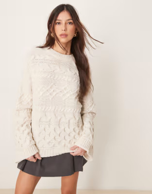 ASOS DESIGN oversized cable knit jumper in ecru | ASOS (Global)