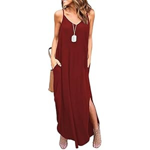 HUSKARY Women's Summer Casual Sleeveless V Neck Strappy Split Loose Dress Beach Cover Up Long Cam... | Amazon (US)