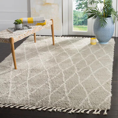 Safavieh  Casablanca Tangier Shag 8 x 10 Wool Gray/Ivory Indoor Trellis Area Rug | Lowe's