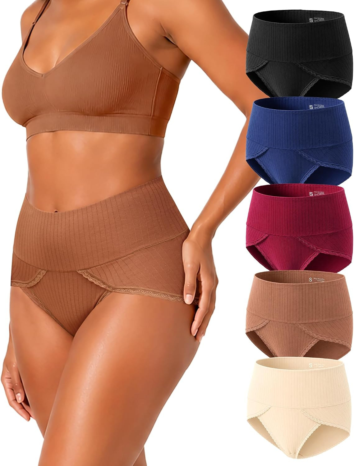 LEVAO Women's High Waist Cotton Panties Tummy Smoothing Briefs Multipack | Amazon (US)