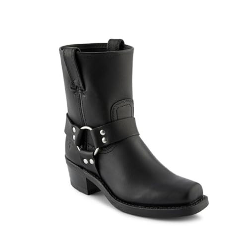 Frye Harness 8R Boots for Women - Italian Leather Mid-Calf Unlined Biker Boots - Rubber Outsole Motorcycle Footwear - Block Leather Heel with Rubber Outsole - Black - 8 | Amazon (US)