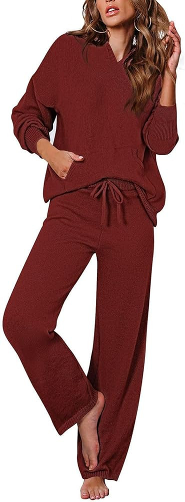 Viottiset Women's 2 Piece Outfits Sweater Set Long Sleeve Hoodies With Pocket Wide Leg Pants Loun... | Amazon (US)