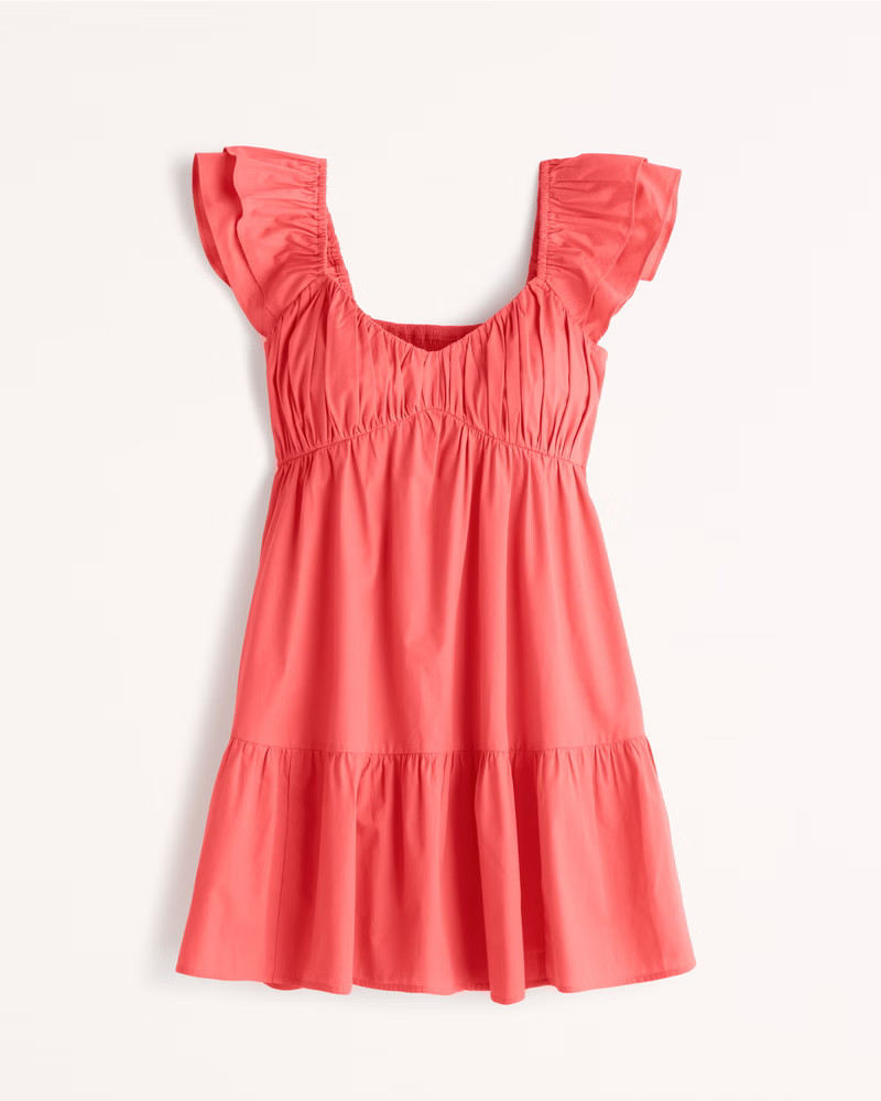 Ruched Flutter Sleeve Mini Dress | Abercrombie & Fitch (US)