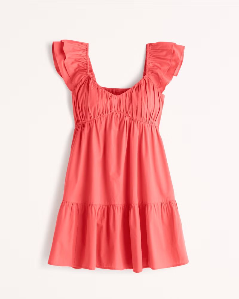 Abercrombie & Fitch Women's Ruched Flutter Sleeve Mini Dress in Red - Size M TLL | Abercrombie & Fitch (US)