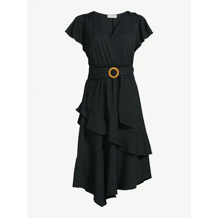 Sofia Jeans by Sofia Vergara Women’s Belted Wrap Dress with Flutter Sleeves | Walmart (US)