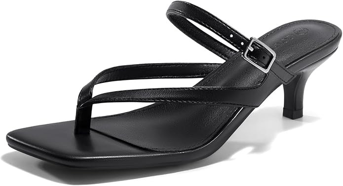 Coutgo Womens Strappy Kitten Heels Flip Flops Square Open Toe Low Heels Fashion Party Dress Thong... | Amazon (US)