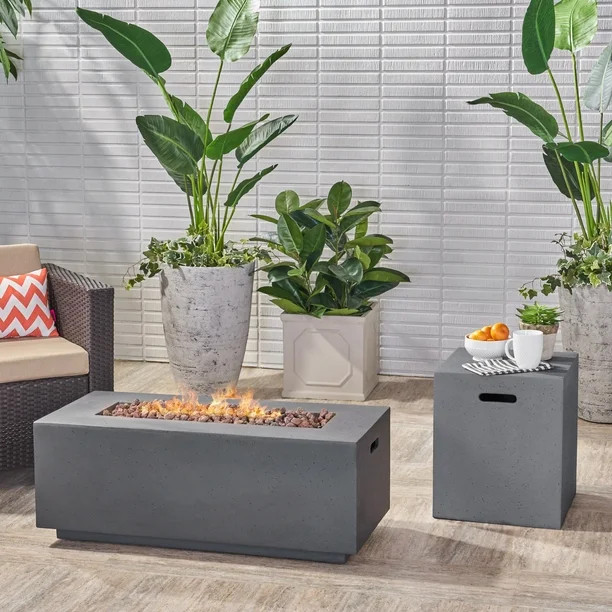 Alison Outdoor 40" Light Weight Concrete Rectangle Gas Burning Fire Pit with Tank Holder, Dark Gr... | Walmart (US)