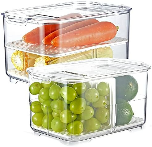 Vegetable Fruit Storage Containers,vacane 2 Piece Set Fresh Produce Saver with Lids and Vents,Par... | Amazon (US)