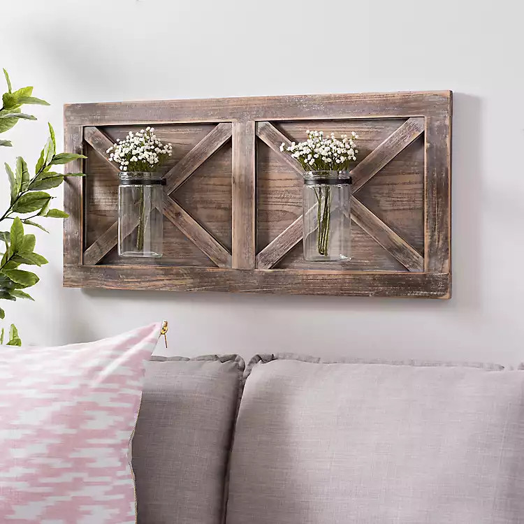 Barn Door Wall Plaque with Glass Vases | Kirkland's Home