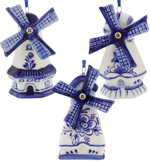 Delft Blue Windmill Ornaments, 3 Assorted | Amazon (US)