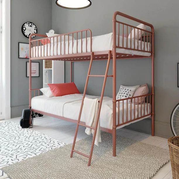 Better homes & gardens kelsey twin over twin metal bunk bed, rose gold - Walmart.com | Walmart (US)