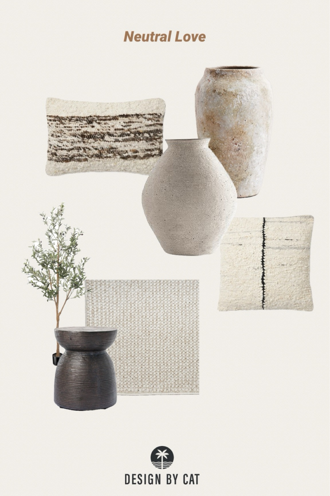 Neutral home decor finds lately
6 foot faux olive tree
Neutral organic modern throw pillows
Light decorative vases/urn
Woven neutral affordable rug
Textured side table

#LTKhome