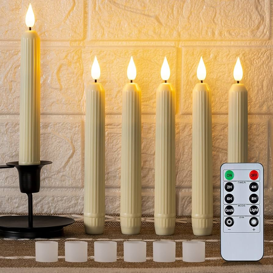 5plots Flameless Taper Candles Flickering with Remote Timer, 7 Inch Ivory Battery Operated Led Ta... | Amazon (US)