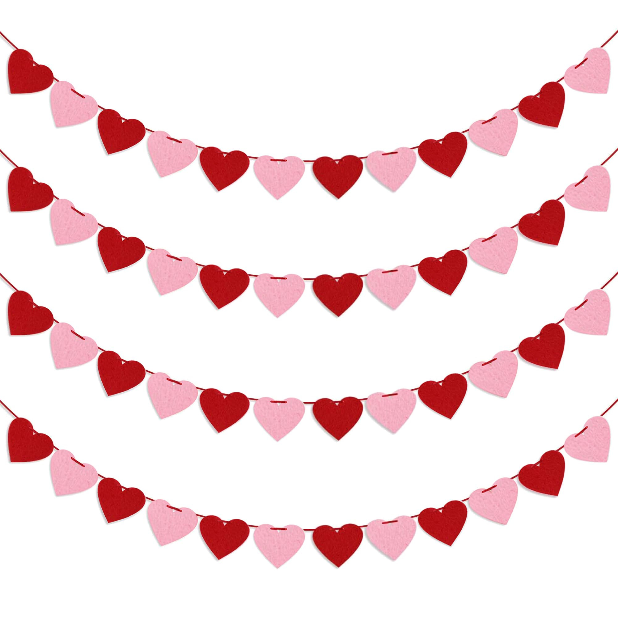 4 Pack Felt Heart Garland Banner, No DIY Valentine's Day Decorations Red Pink Hearts Hanging Bann... | Amazon (US)