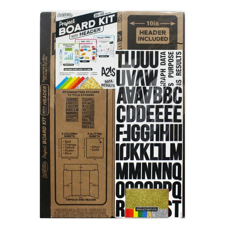 ArtSkills 36" x 48" White Tri-Fold Display Board Kit with Header, Stickers & Paper for School & O... | Walmart (US)