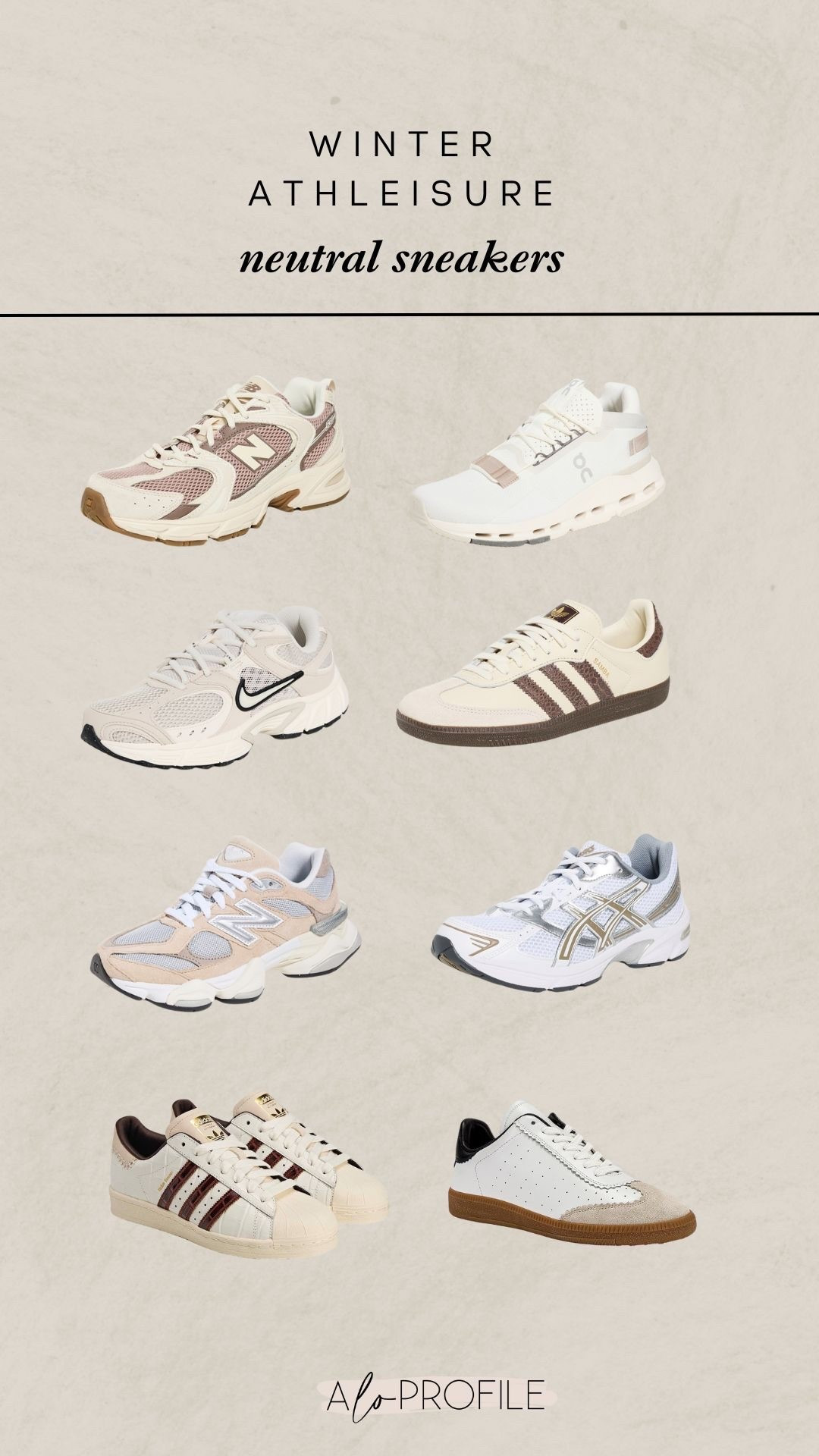 Winter Athleisure: Neutral Sneakers // activewear, neutral sneakers, neutral activewear, neutral leisure, casual style, winter leisure outfit, neutral activewear outfits, neutral shoes, neutral tennis shoes