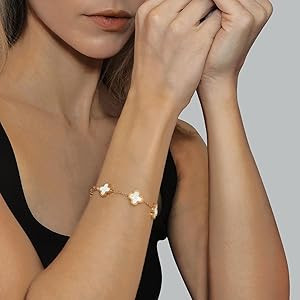 Unique 18K Gold Four Leaf Clover Bracelet for Women White Gold Lucky Link Clover Bracelets, Trend... | Amazon (US)