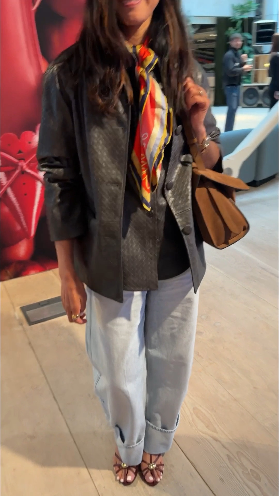 Outfit of the days for a work event. 
Woven effect jacket and shirt size small
H&M turn up barrel leg jeans size 8
Intimissi sheer top size small
Sandals true to size 
Leo st violette Laurence bag
Royal news silk scarf Buckingham palace 


#LTKspring #LTKluxury #LTKstyletip