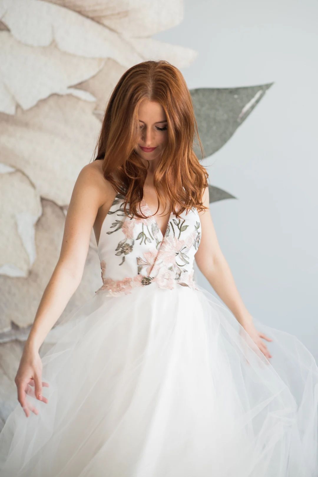 Embroidered Floral Wedding Dress, Blush Wedding Dress, Prom Dress, Pastel Floral Wedding Dress, H... | Etsy (US)