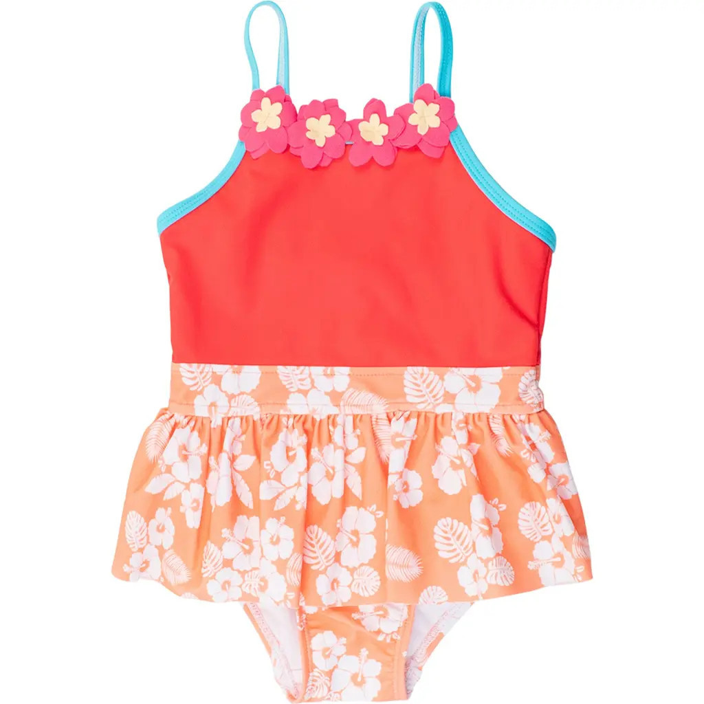 RuffleButts Girls UPF50+ Sun Protected Flower Skirted One Piece in Island Princess at Nordstrom, Size 6-12M | Nordstrom