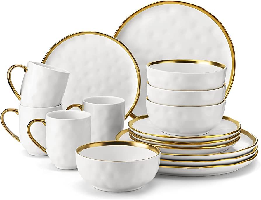 Stoneware Dinnerware Set for 4, Handmade Dishes Set 16 PCS, LOVECASA Plates and Bowls Sets, Plate... | Amazon (US)