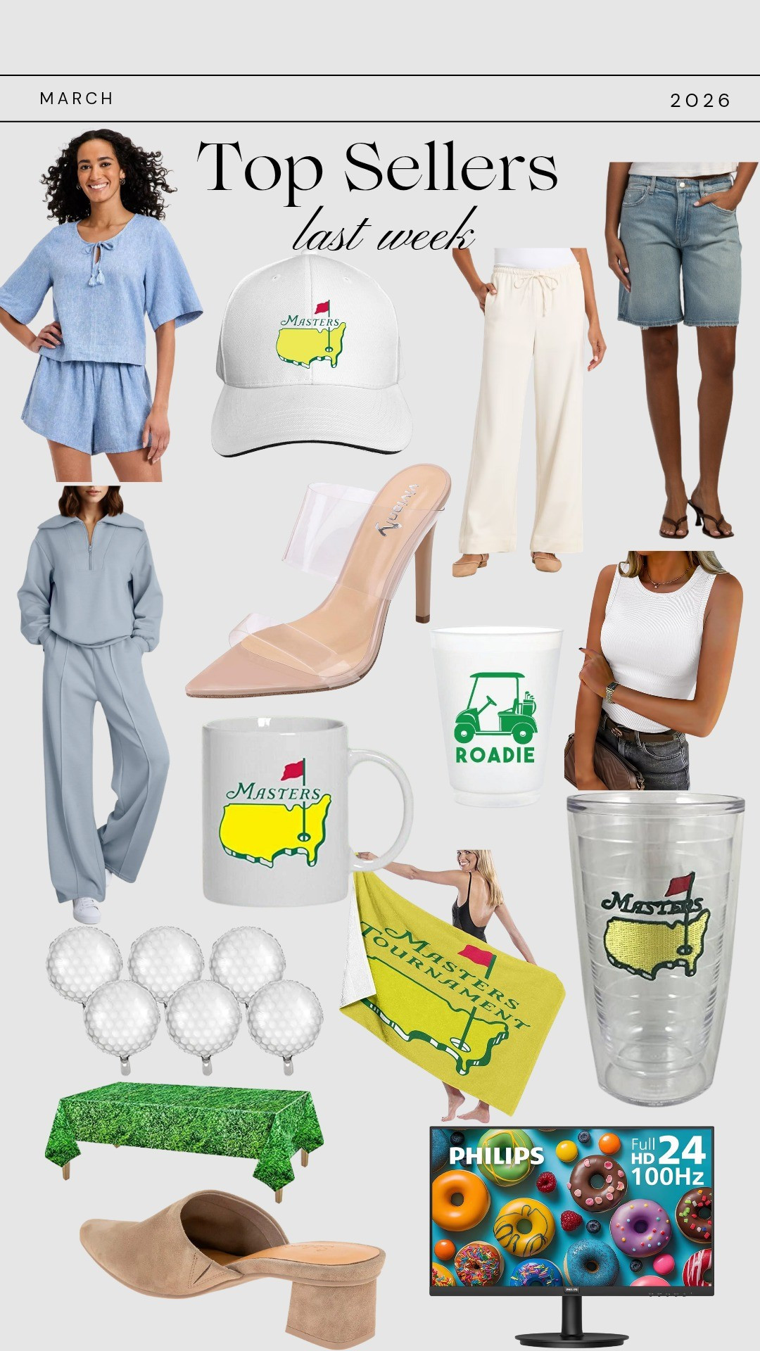 Last week's most lovedMasters, golf, sports, mens, friends, parties, clear heels, shorts, spring looks, summer looks, tumblers, cups, 2 pics sera lounge wear, home finds, deals, sales, tvs, mules, spring shoes, work wear, 

#LTKSeasonal #LTKMens #LTKHome