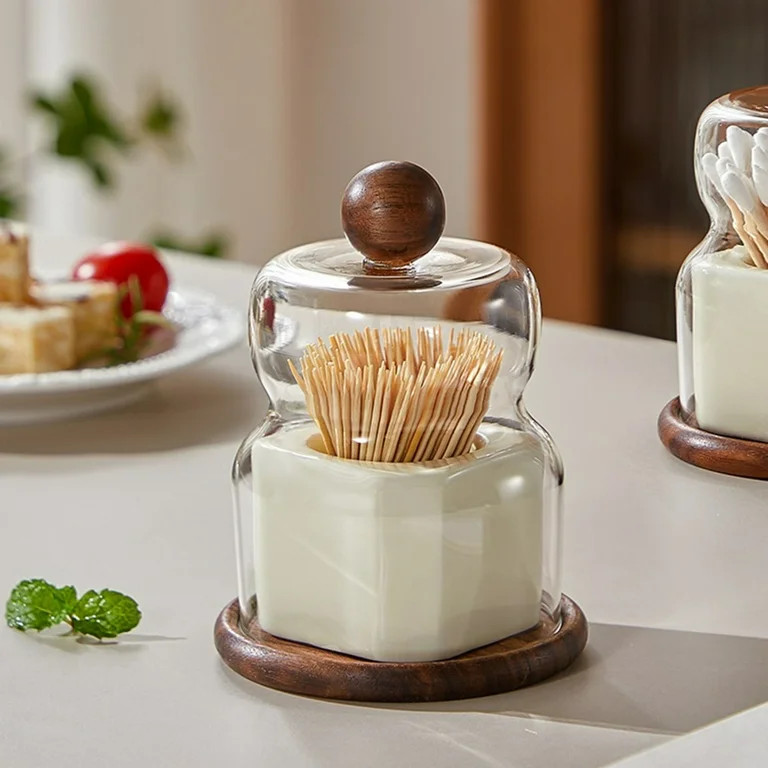 Toothpick Dispenser, Vintage Walnut Ceramic Toothpick Holder Floss Holder Cotton Swab Organiser | Walmart (US)