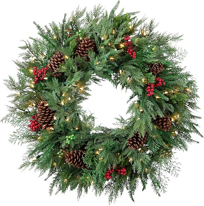 Balsam Hill Outdoor Winter Evergreen Christmas Wreath - Timeless Cheer Front Door Wreath with Ced... | Amazon (US)