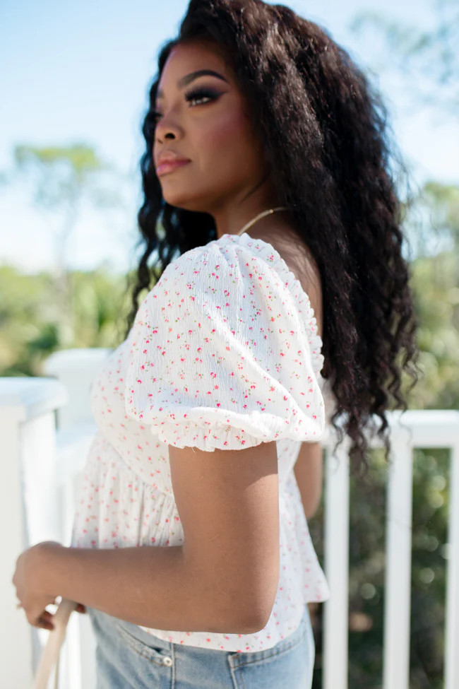 Big Feelings Ivory and Pink Floral Cinched Bust Knit Top | Pink Lily